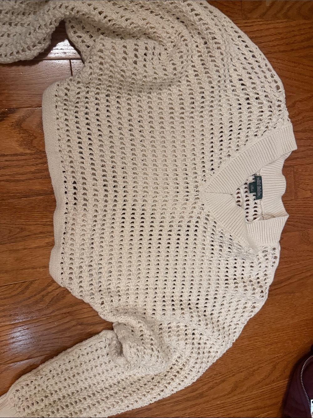 Open-Knit Crewneck Sweater in Cream